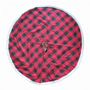 LARGE Red/Black Checkered Christmas Tree Skirt With White Faux Fur Trim - 36 In